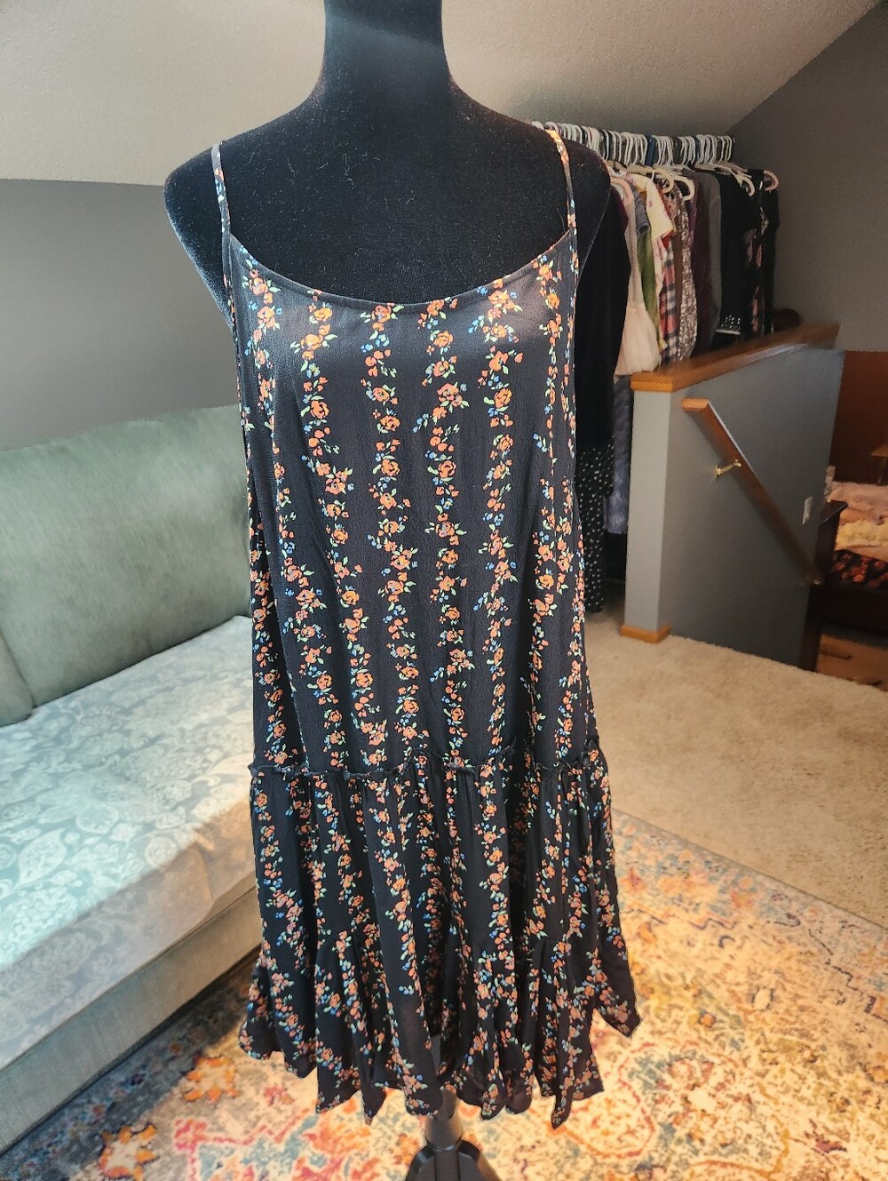 wild fable Target Black Floral Mini Dress Fit N Flare Flirty Large Good Cond.